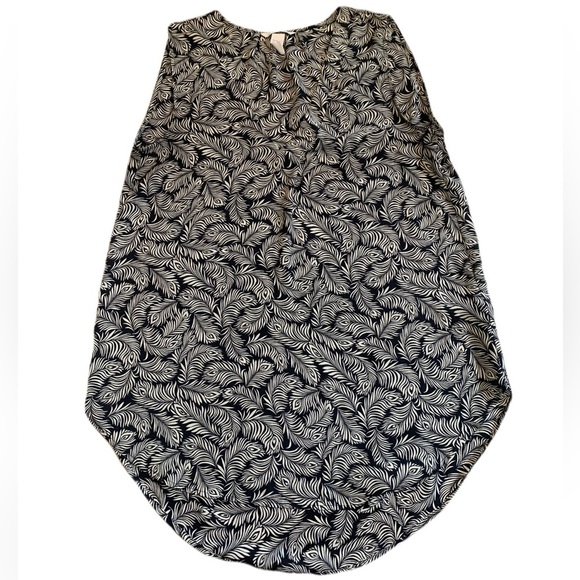H&M Black & White Feather Print Blouse - Size 10 - Picture 1 of 5